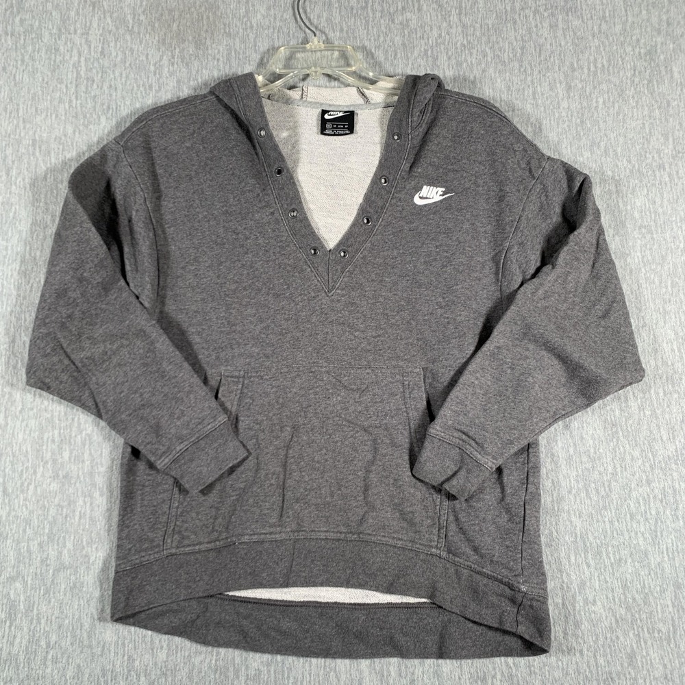Nike Hoodie Womens XS Gray V Neck Snap Placket Tunic Sweatshirt 929531-071